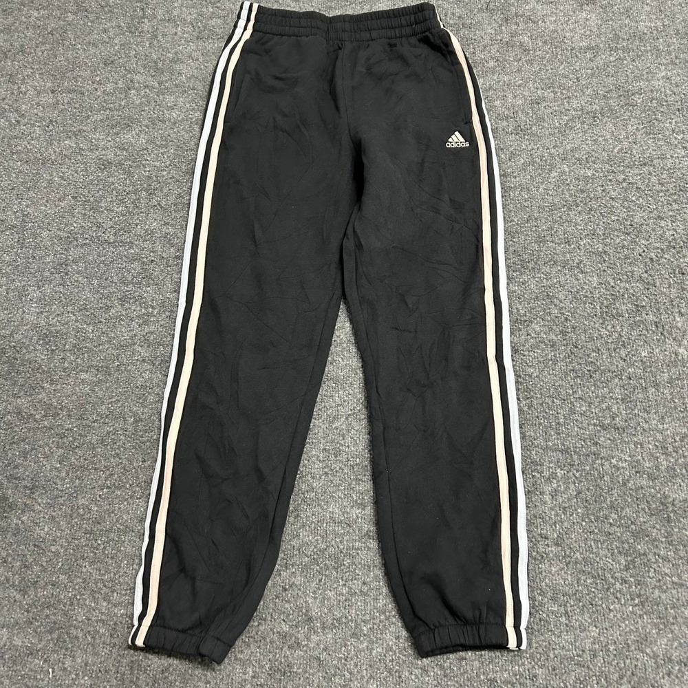 Adidas Joggers Womens Size L Black Regular Fit 3-Stripe Cuffed Athletic Pants
